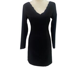 Hugo Buscati Collection Long Sleeve Black Scalloped Neck Cocktail Dress Size 4